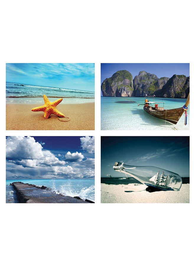 4-Piece Beach Painting Blue/White 44.5X35centimeter 