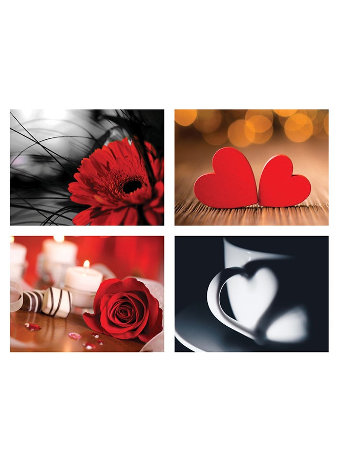 4-Piece Romantic Painting Grey/Red 44.5X35centimeter