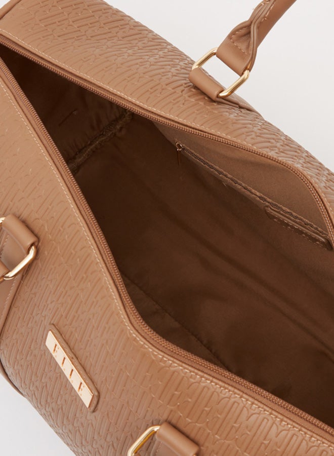 Textured Duffel Bag With Double Handles Beige