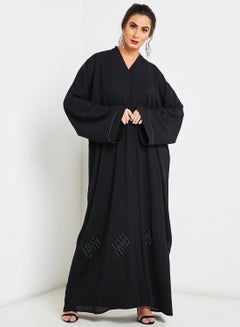 Embroidered Bell Sleeves Abaya Black