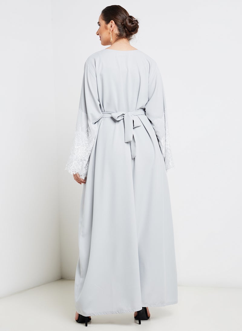 NUKHBAA - Lace Detail Maxi Dress Grey - Image 1