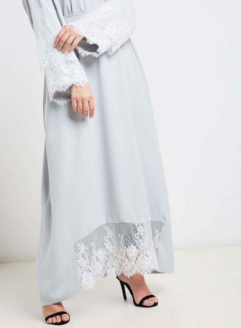 NUKHBAA - Lace Detail Maxi Dress Grey - Image 1