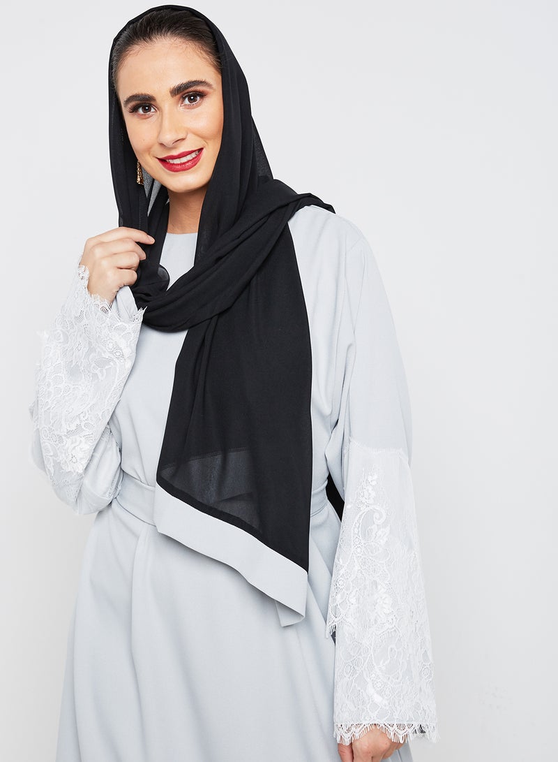 NUKHBAA - Lace Detail Maxi Dress Grey - Image 1