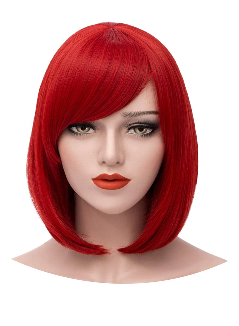 Mersi Short Straight Cosplay Wigs Red 12inch - Image 1