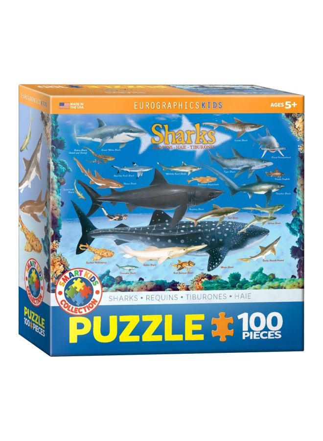 يورو جرافيكس أحجية تركيب الصور المقطعة بتصميم أسماك القرش من 100 قطعة طراز EUROKIDS-0079 - Image 1