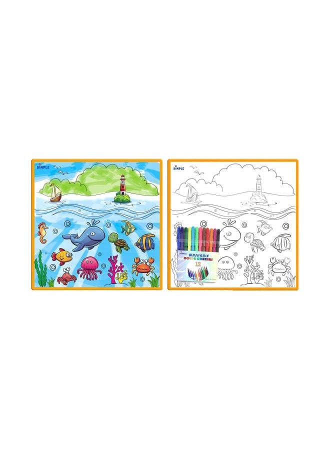 Dimple Washable Coloring Playmat With 12 Markers DC12391  - Image 1