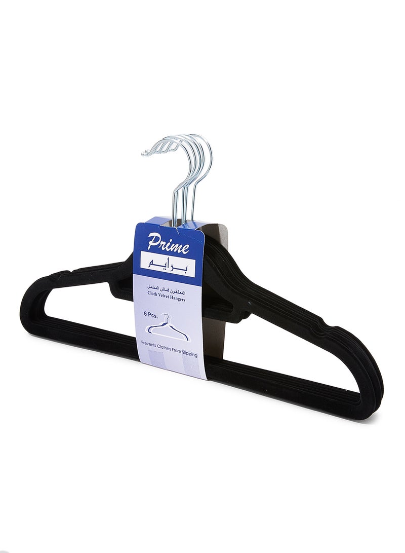 6-Piece Plastic Velvet Hanger Set Black - Image 1