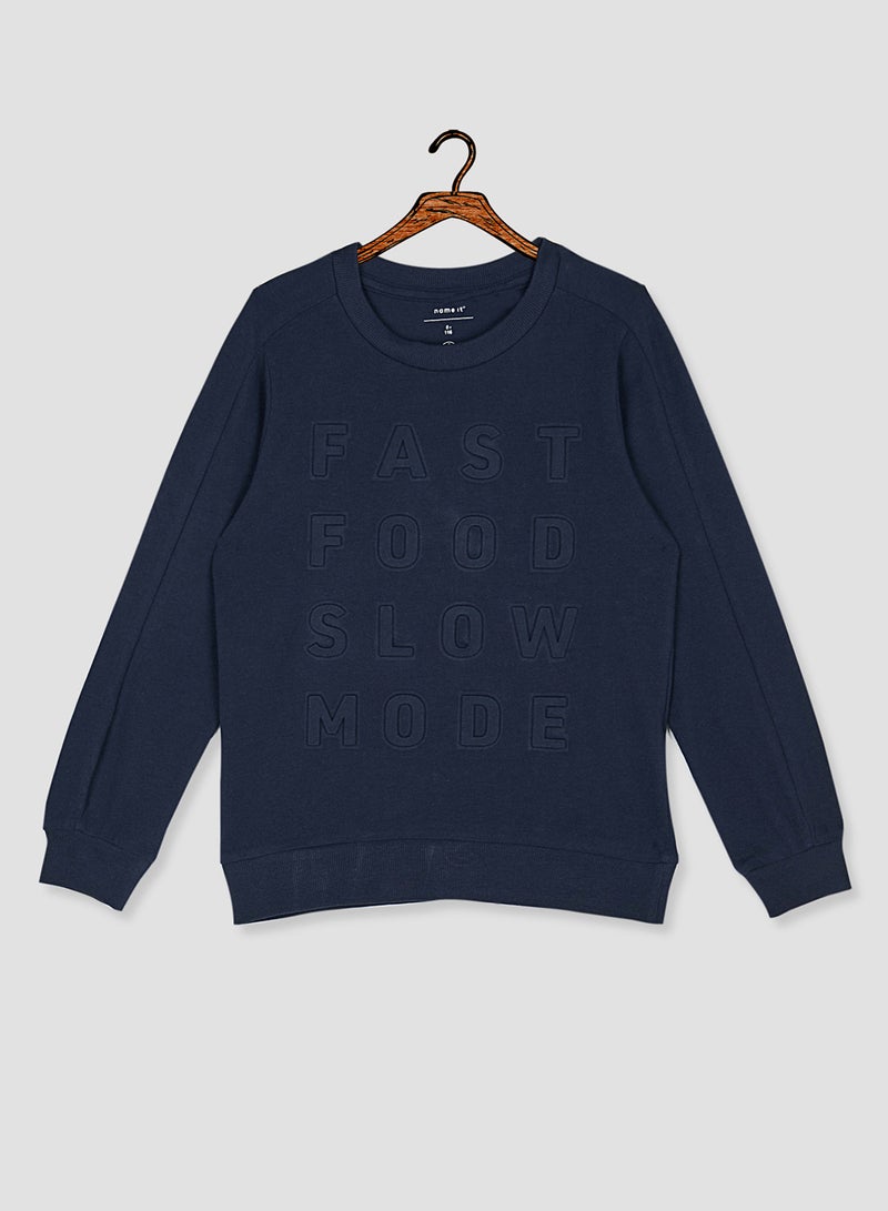NAME IT - Boys Text Embossed Sweatshirt Navy - Image 1