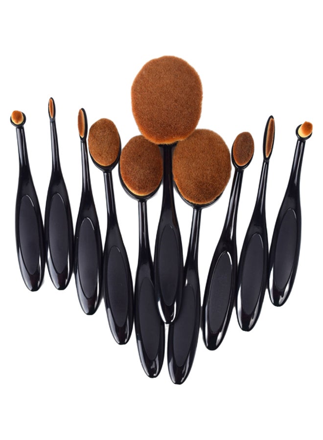 YTT 10-Piece Oval Shape Makeup Brush Set Black/Brown - Image 1