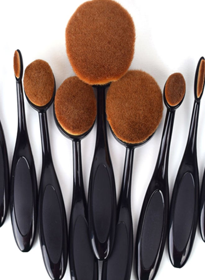 YTT 10-Piece Oval Shape Makeup Brush Set Black/Brown - Image 2