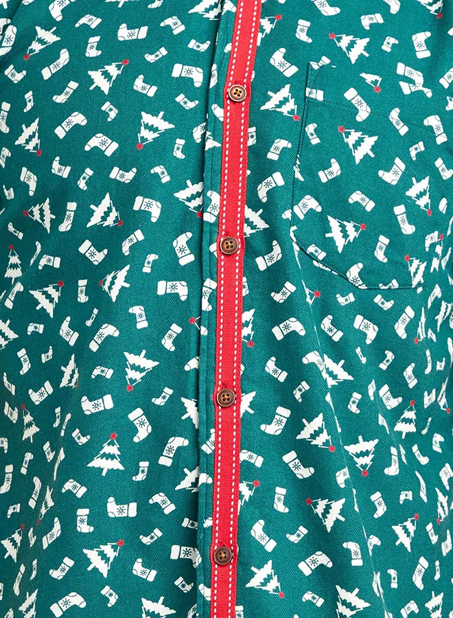Amon Printed Slim Fit Short Sleeves Shirt Green