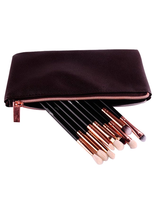 MSQ 12-Piece Makeup Brush Set With Bag Black/Gold/Brown - Image 2