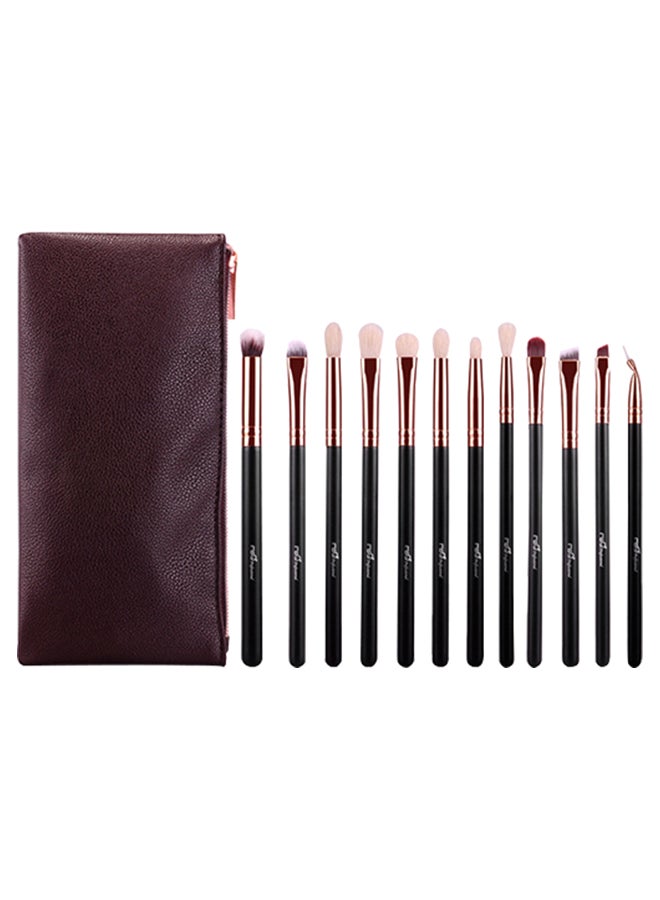 MSQ 12-Piece Makeup Brush Set With Bag Black/Gold/Brown - Image 1