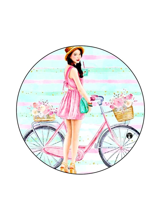 BP A Girl With Bicycle Printed Mouse Pad Multicolour