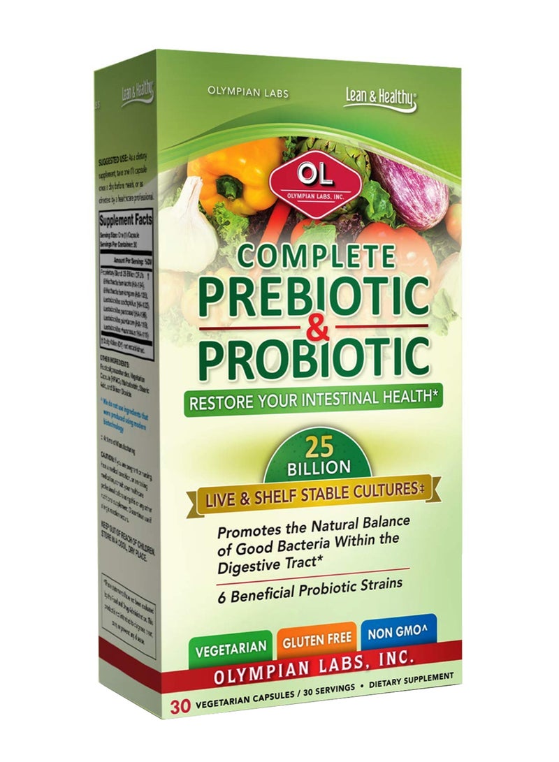 Olympian Labs Complete Prebiotic And Probiotic Dietary Supplement - 30 Capsules 