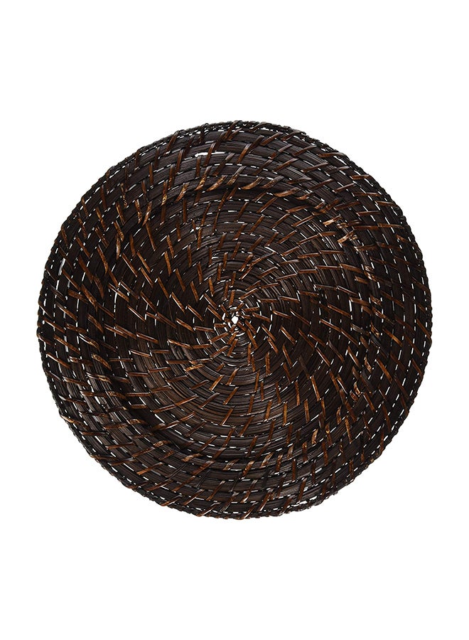 4-Piece Round Design Rattan Plate Brown 13inch