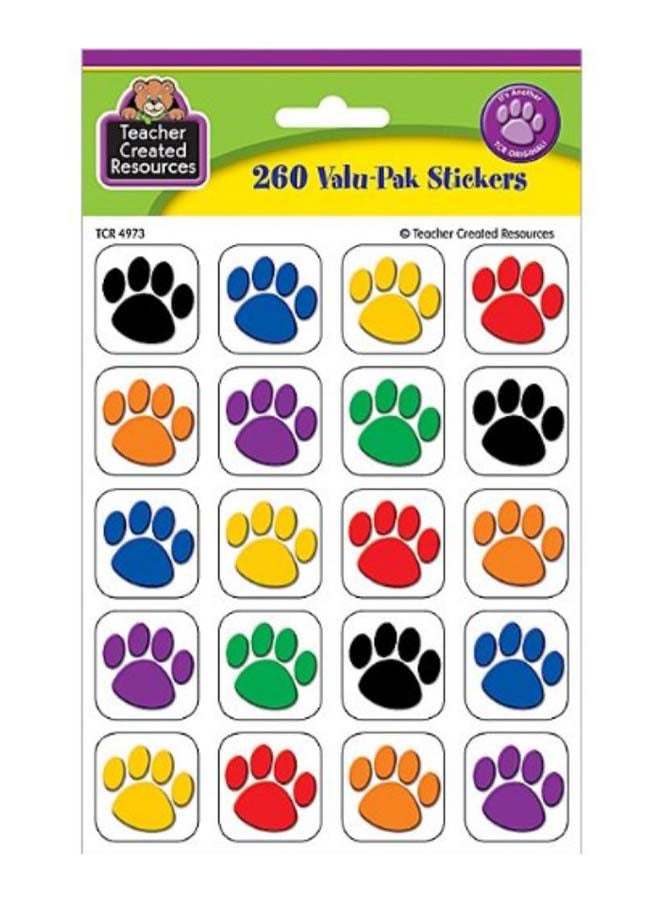 Teacher Created Resources 260-Piece Resources Colorful Paw Print Sticker Set 260 x 2.5cm - Image 1