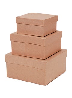 3-Piece Square Shaped Paper Mache Box Beige