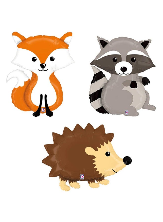 3-Piece Raccoon Fox Hedgehog Mylar Shape Balloon Set 1.36inch