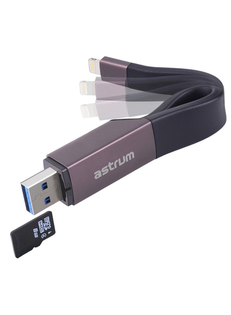 Astrum 2-In-1 E-Disk Multi-Function Card Reader Black/Silver/Purple - Image 1