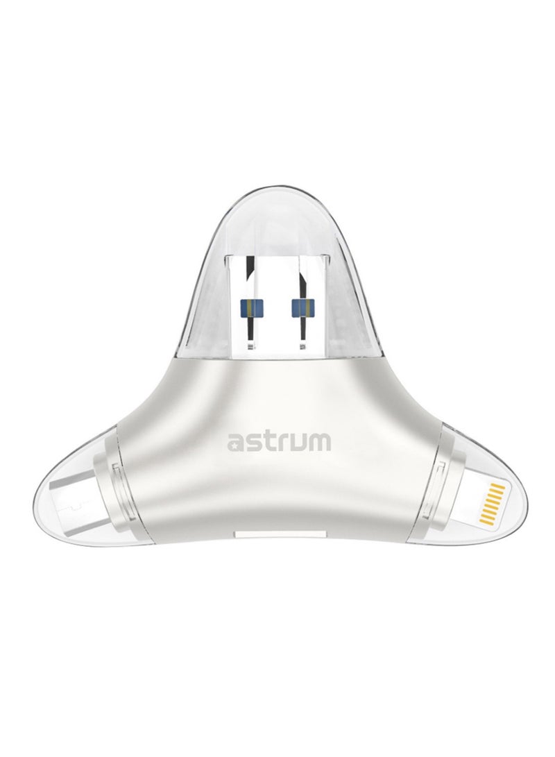 Astrum 3-In-1 E-Disk Multi-Function Card Reader Silver - Image 1