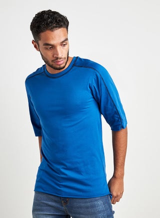 Stitch Detail T-Shirt With High Low Hem Blue - v1581820765/N34536280V_1