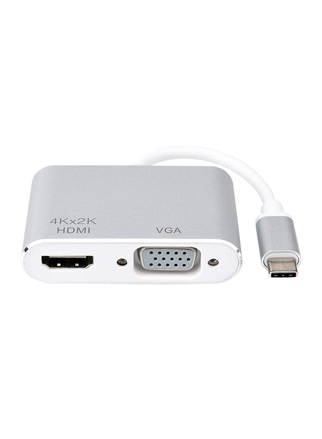 ميومي محول من تايب سي إلى HDMI وVGA رمادي / أبيض 