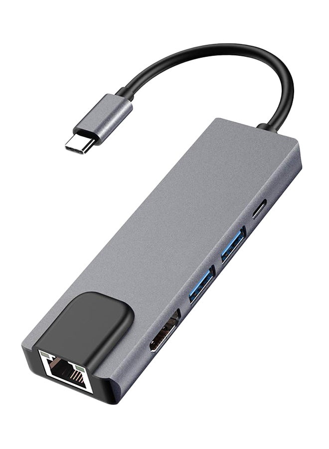 ميومي محول من Type C إلى إيثرنت وHDMI وUSB رمادي/أسود  - Image 1