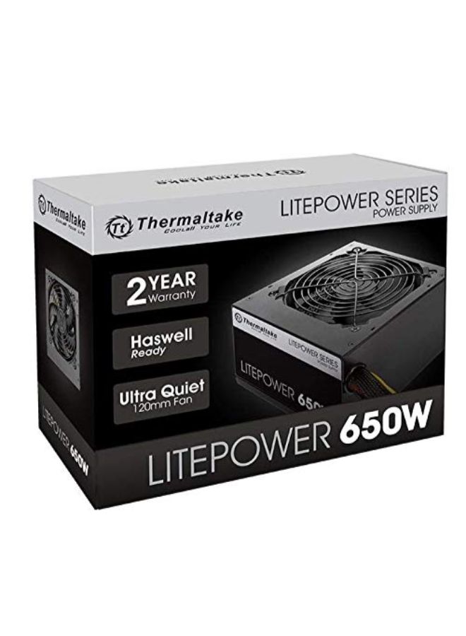 Thermaltake - Litepower 650W Power Supply, Non Modular, ATX 2.3 & EPS, Active-PFC, PSU, 12cm, EU/Non, 80PLUS Black - Image 1
