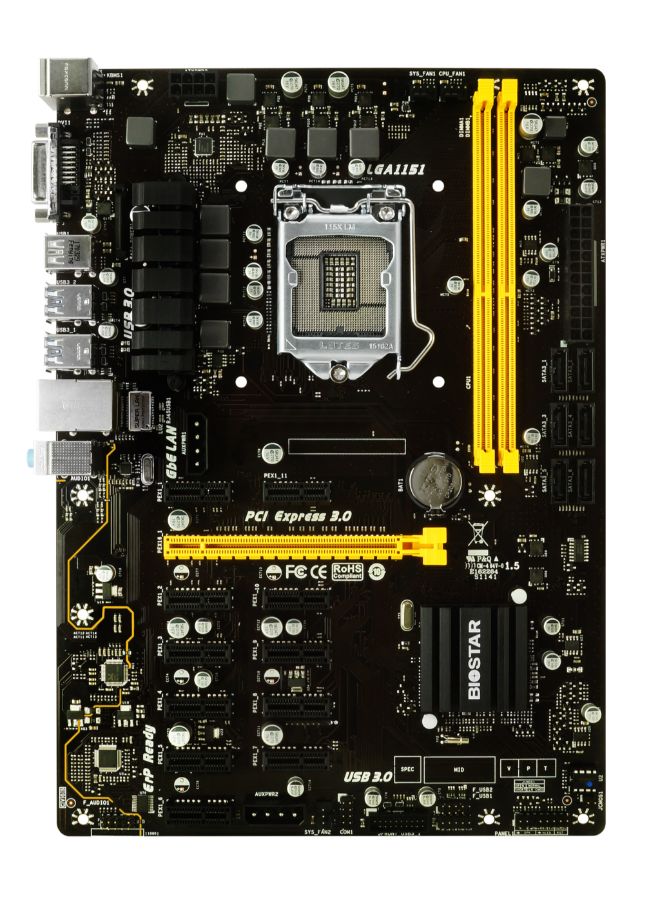 بيوستار اللوحة الأم ATX إنتل TB250-BTC برو بمنفذ USB 3.0 11 x 8.7 x 2.2بوصة أسود/ أصفر  - Image 2