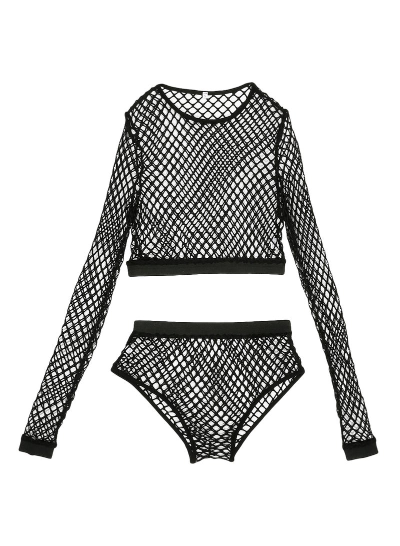 Hollow Out Top Briefs Lingerie Set Black