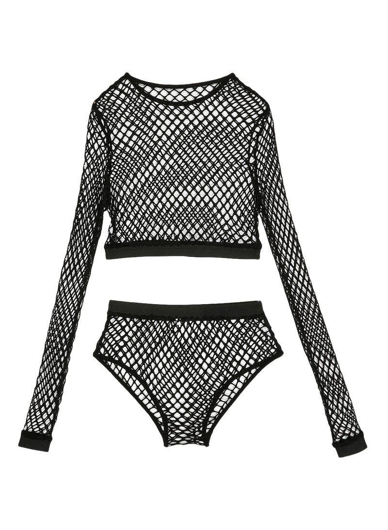Hollow Out Top Briefs Lingerie Set Black