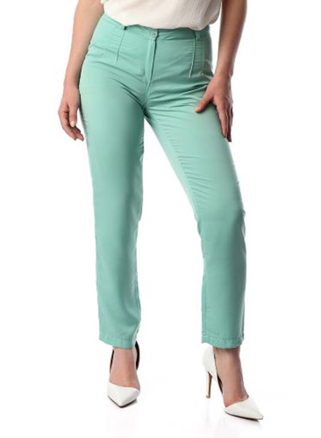 Esla Solid Design Comfortable Pants Medium Spring Green - Image 1