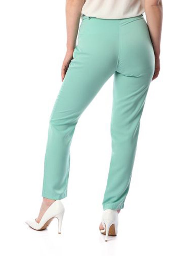 Esla Solid Design Comfortable Pants Medium Spring Green - Image 2