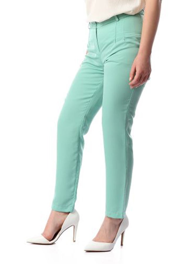 Esla Solid Design Comfortable Pants Medium Spring Green - Image 3