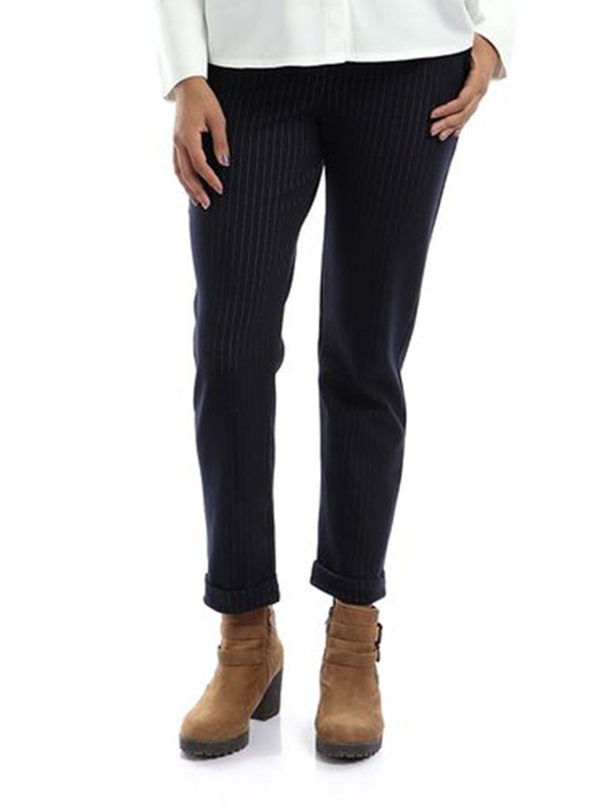 Striped Straight Fit Pants Navy Blue