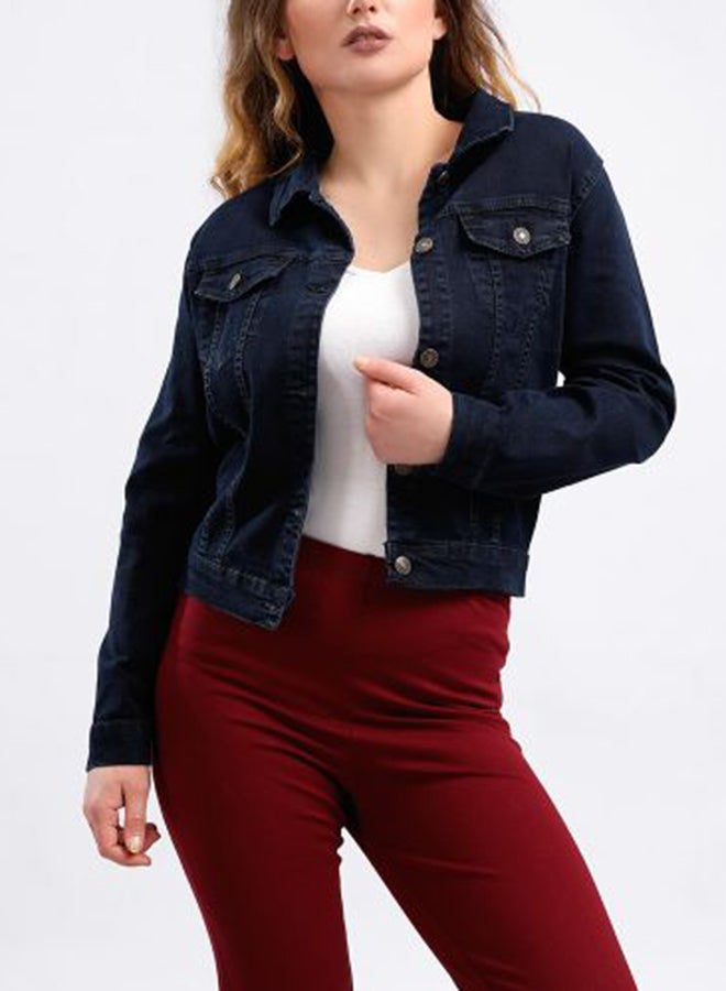 Esla Casual Long Sleeve Buttoned Jeans Jacket Navy Blue  - Image 1
