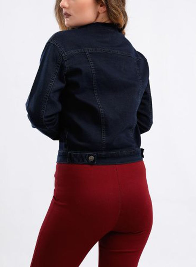 Esla Casual Long Sleeve Buttoned Jeans Jacket Navy Blue  - Image 2