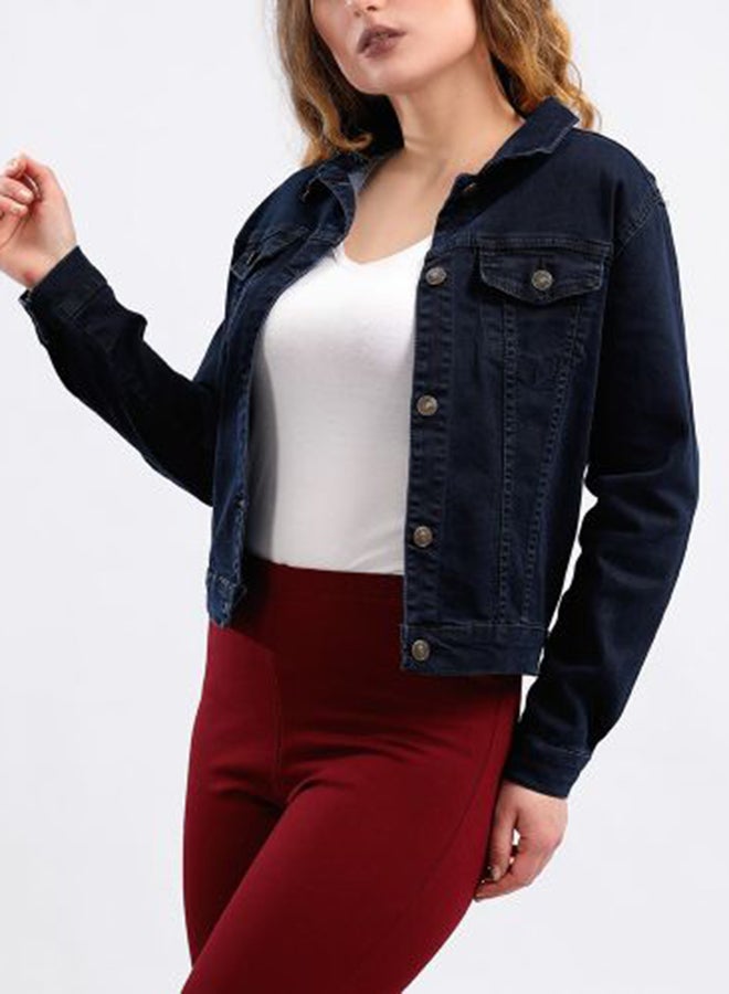 Esla Casual Long Sleeve Buttoned Jeans Jacket Navy Blue  - Image 3