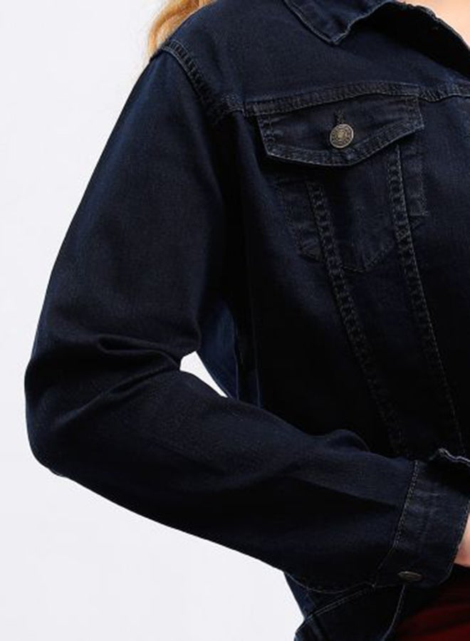 Esla Casual Long Sleeve Buttoned Jeans Jacket Navy Blue  - Image 4