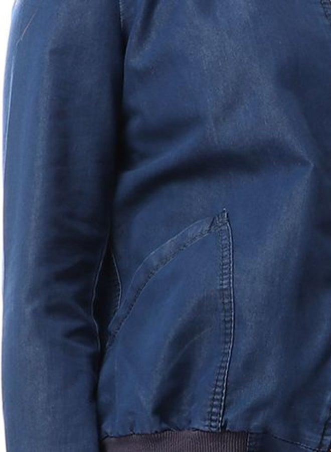 Casual Zipper Closure Jacket Dark Blue