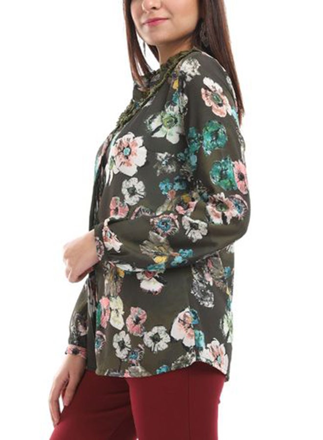 Esla Floral Long Sleeved Blouse Olive - Image 3