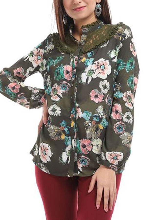 Floral Long Sleeved Blouse Olive - v1581941791/N34149182V_1