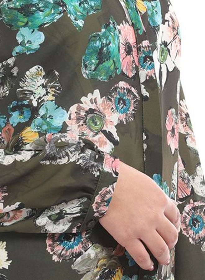 Esla Floral Long Sleeved Blouse Olive - Image 4