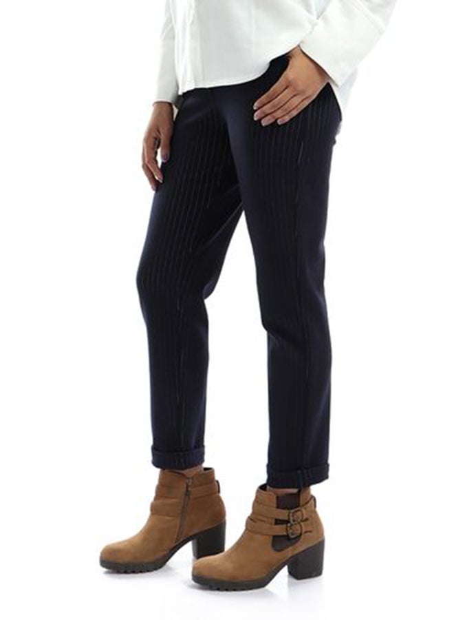Striped Straight Fit Pants Navy Blue