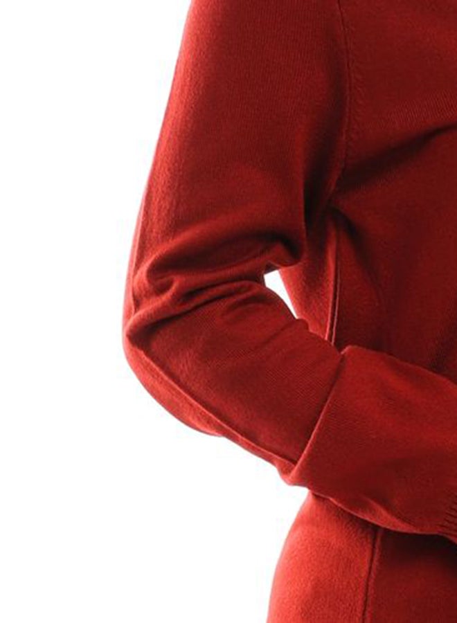 Esla Solid Design Long Sleeves Pullover Black/Brick Red  - Image 4