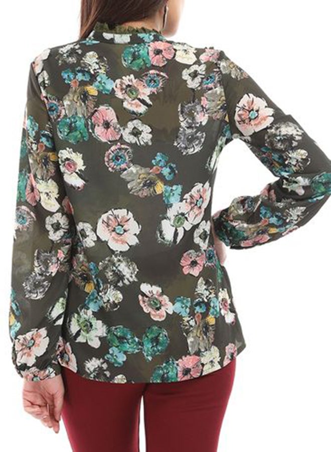Esla Floral Long Sleeved Blouse Olive - Image 2