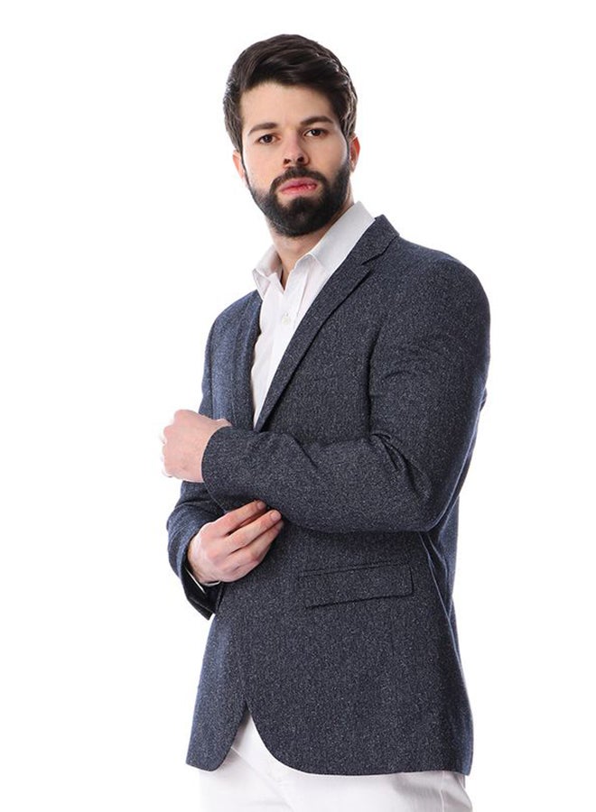 Solid Pattern Slim Fit Blazer Navy Blue - Image 3