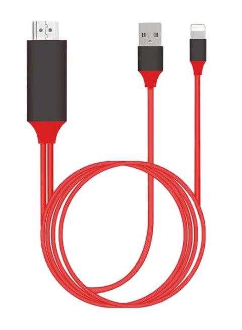 2-In-1 HDMI Adapter Lightning And USB Charging Cable Black/Red
