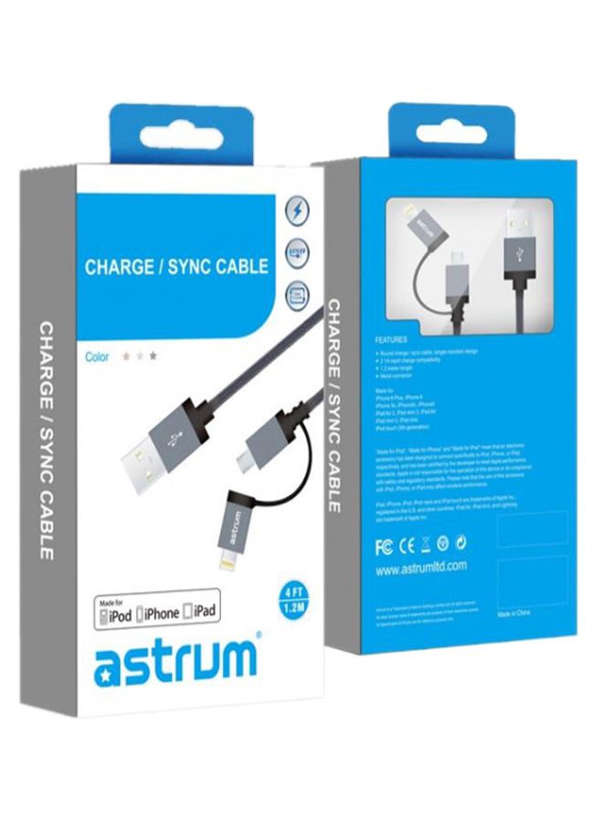 Astrum 2-In-1 USB Data Sync And Charging Cable Grey/Black - Image 2
